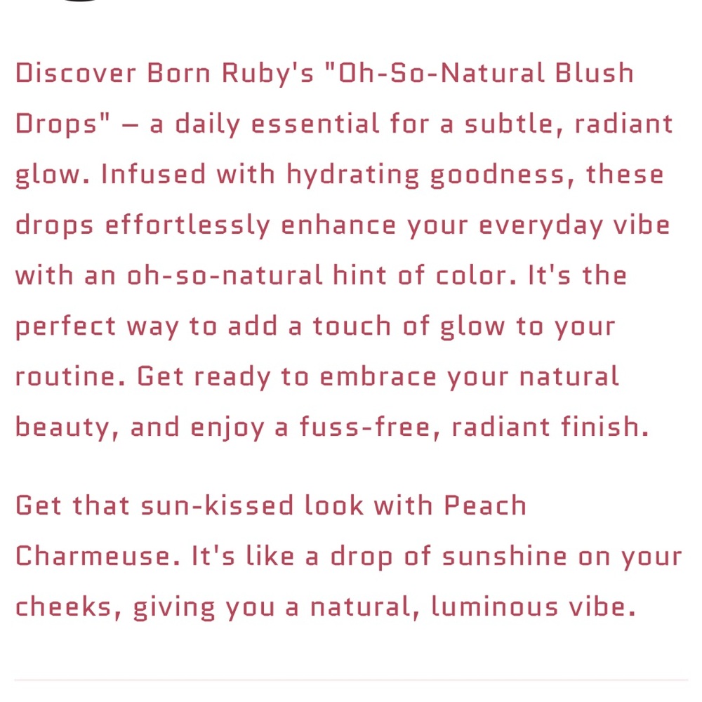 Born Ruby Oh So Natural Blush Drops Peach Charmeuse .18 fl Oz/ 5.5 ML - Picture 8 of 12